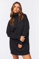 Women's Turtleneck Mini Sweater Dress in Black, XL