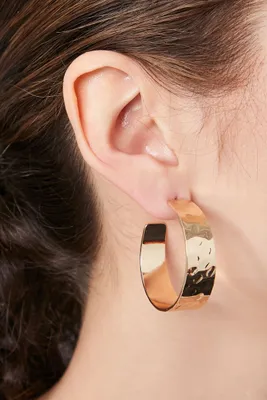 Women's Recycled Metal Hammered Hoop Earrings in Gold