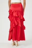 Women's Chiffon Ruffle-Trim Maxi Skirt Red