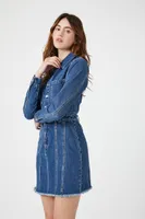 Women's Frayed Denim Mini Dress in Medium Denim, XS