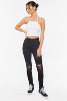 Women's Recycled Cotton High-Rise Distressed Jeans in Washed Black, 24