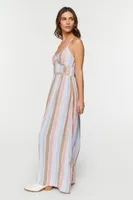 Women's Striped Cutout Maxi Dress in Pink, XS