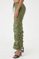 Women's Ruched Drawstring Joggers in Olive Large