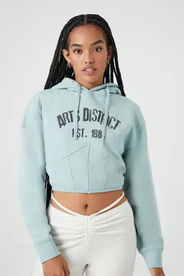 Women's Arts District Graphic Cropped Hoodie in Blue Mist Large