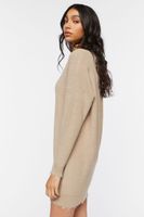 Women's Frayed Sharkbite Sweater Dress in Khaki Large