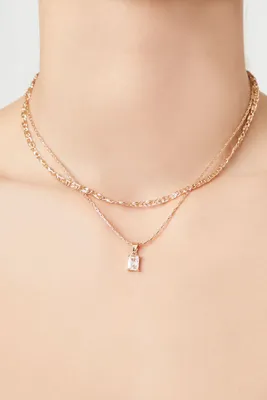 Women's Layered CZ Charm Necklace in Clear/Gold