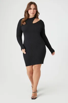 Women's Shoulder Cutout Sweater Dress in Black, 3X