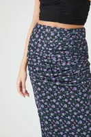 Women's Mesh Floral Print Midi Skirt