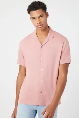 Men Cuban Collar Short-Sleeve Shirt in Mauve Large