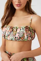 Women's Floral Print Shirred Bralette in Black Large