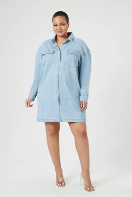 Women's Denim Shirt Dress in Light Denim, 3X