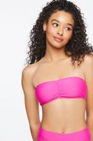 Women's Ruched Bandeau Bikini Top in Shocking Pink Small