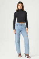 Women's Long-Sleeve Turtleneck Crop Top Black