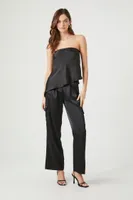 Women's Satin Asymmetrical Strapless Top Black