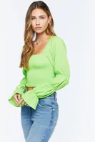 Women's Marie-Sleeve Smocked Crop Top in Bright Green Medium