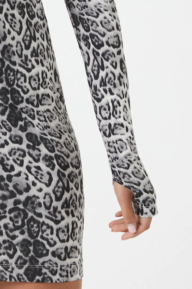 Women's Leopard Print Contour Mini Dress in Grey Small