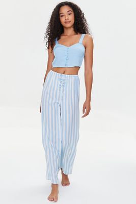 Women's Striped Pajama Pants in Ivory/Sky Blue Small