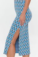 Women's Geo Print Slit Midi Dress in Blue Small