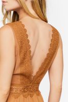 Women's Plunging Lace-Trim Mini Dress in Maple, XL