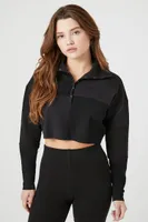 Women's Oversized Half-Button Crop Top in Black Large