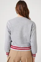 Women's NYC Graphic Varsity Cardigan Sweater in Grey Large