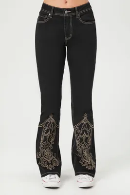 Women's Embroidered Mid-Rise Bootcut Jeans in Black, 28