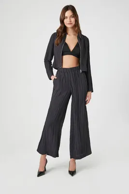 Women's Crinkled Micropleated Culottes in Black Small