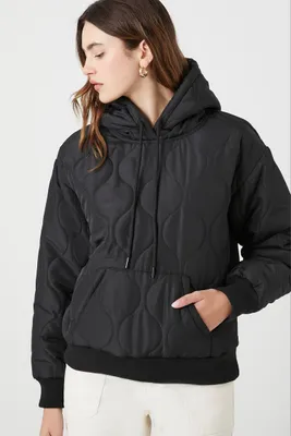 Women's Quilted Nylon Hoodie in Black Small