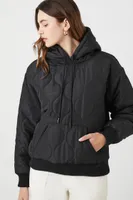 Women's Quilted Nylon Hoodie in Black Small