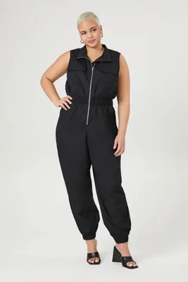 Women's Zip-Up Jumpsuit in Black, 1X