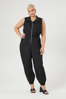 Women's Zip-Up Jumpsuit in Black, 0X