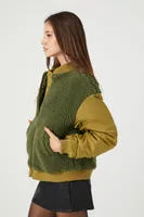 Women's Faux Shearling Puffer Jacket in Olive/Olive Medium