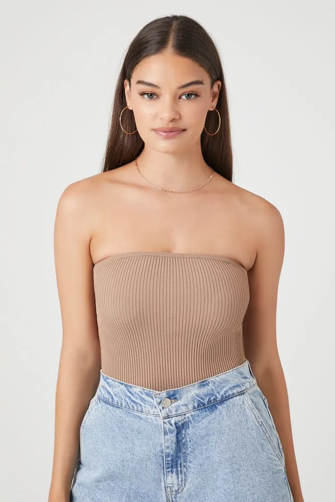 Women's Sweater-Knit Tube Top in Ash Brown Small