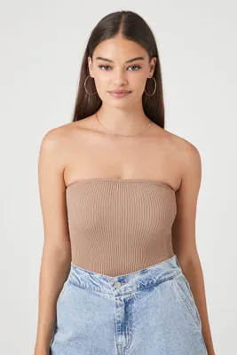 Women's Sweater-Knit Tube Top in Ash Brown Small