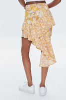 Women's Floral Print High-Low Skirt in Mustard, XL