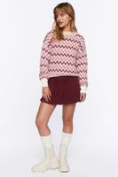 Women's Fuzzy Chevron Print Sweater in Blush Small