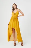 Women's Chiffon Ruffle High-Low Dress in Gold Small