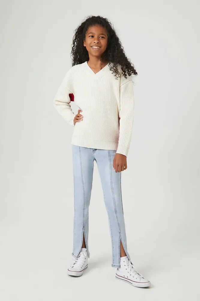 Girls Colorblock Sweater (Kids) in Cream/Red, 9/10