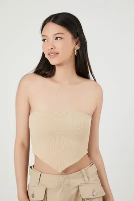 Women's Ribbed Knit Tube Top in Warm Sand Small