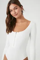 Women's Sweater-Knit Half-Zip Bodysuit in White Small