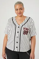 Women's Vibes Baseball Jersey Top in White/Black, 3X