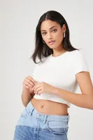 Women's Sweater-Knit Cropped T-Shirt in White, XS