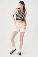 Women's Seamless Striped Cropped Tank Top in Black/Vanilla Large