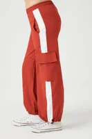 Women's Twill Side-Striped Cargo Pants Red/White,