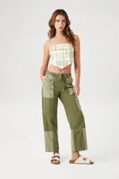 Women's Plaid Handkerchief Cropped Cami in Green, XS