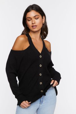 Women's Open-Shoulder Sweater-Knit Top in Black Small