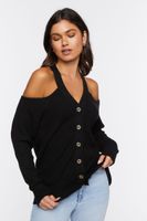 Women's Open-Shoulder Sweater-Knit Top in Black Small