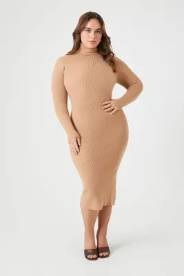 Women's Turtleneck Midi Sweater Dress Carob,