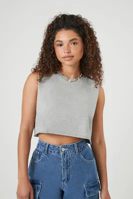 Women's Cropped Muscle T-Shirt in Heather Grey, XL