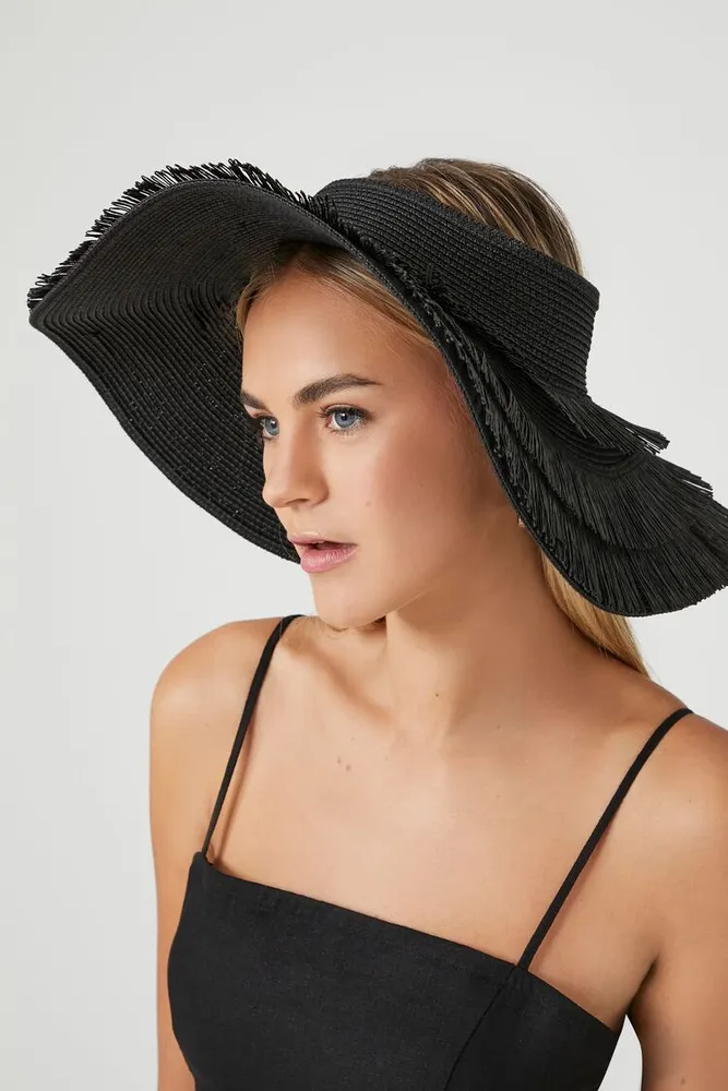 Frayed Straw Visor in Black